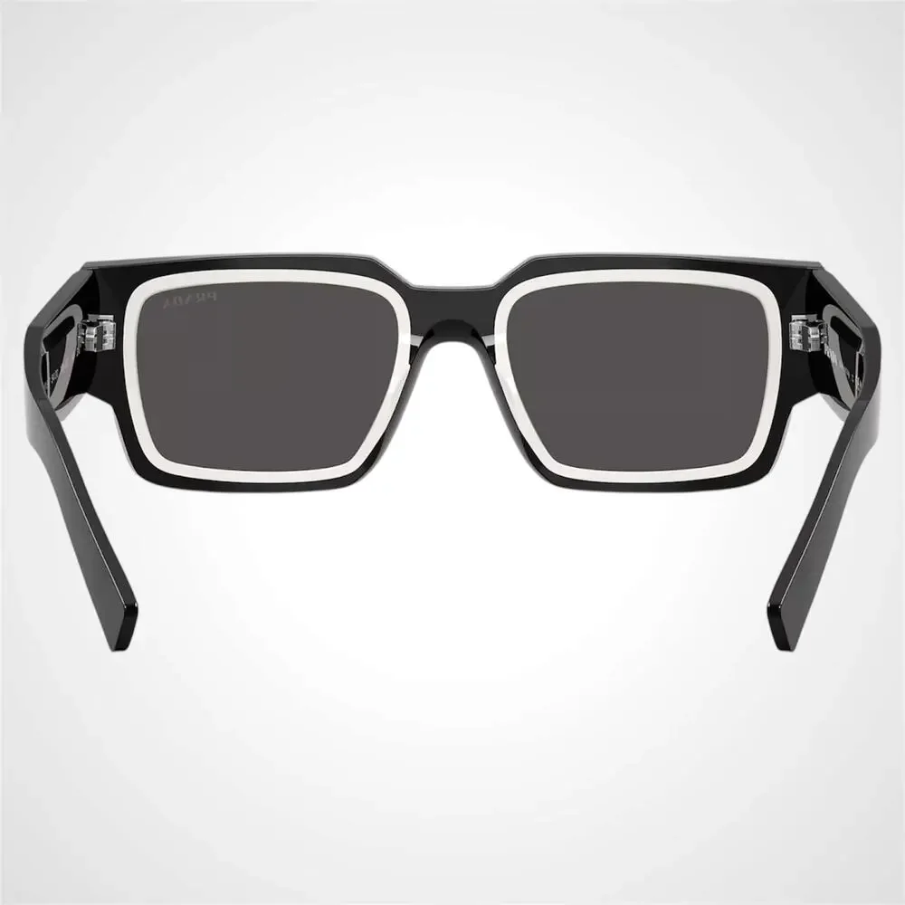 NEW PRADA Sunglasses Black & Talc Rectangle Square Mens 54mm Prada